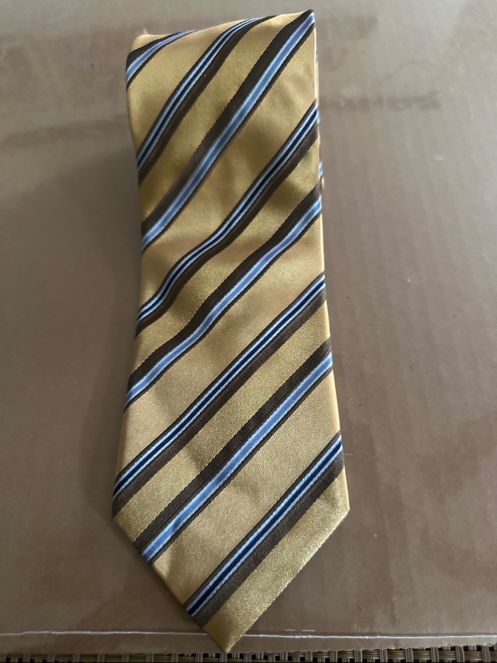 Ermenegildo Zegna Gold Striped Tie with Blue and Black Accents